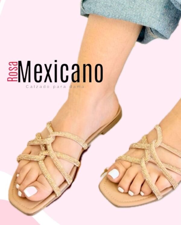 Sandalias doradas con piedras | Cómodas y elegantes | Rosamexicano.store