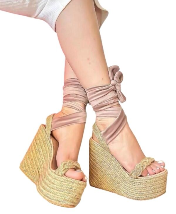 Plataformas de yute con cintas al tobillo color nude – Moda y comodidad en altura - 13 cm - Image 2